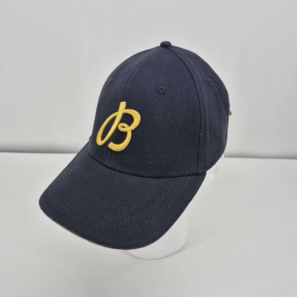 Rare BREITLING Swiss Watch Baseball Cap Navy Blue Leather Strapback Hat B Logo